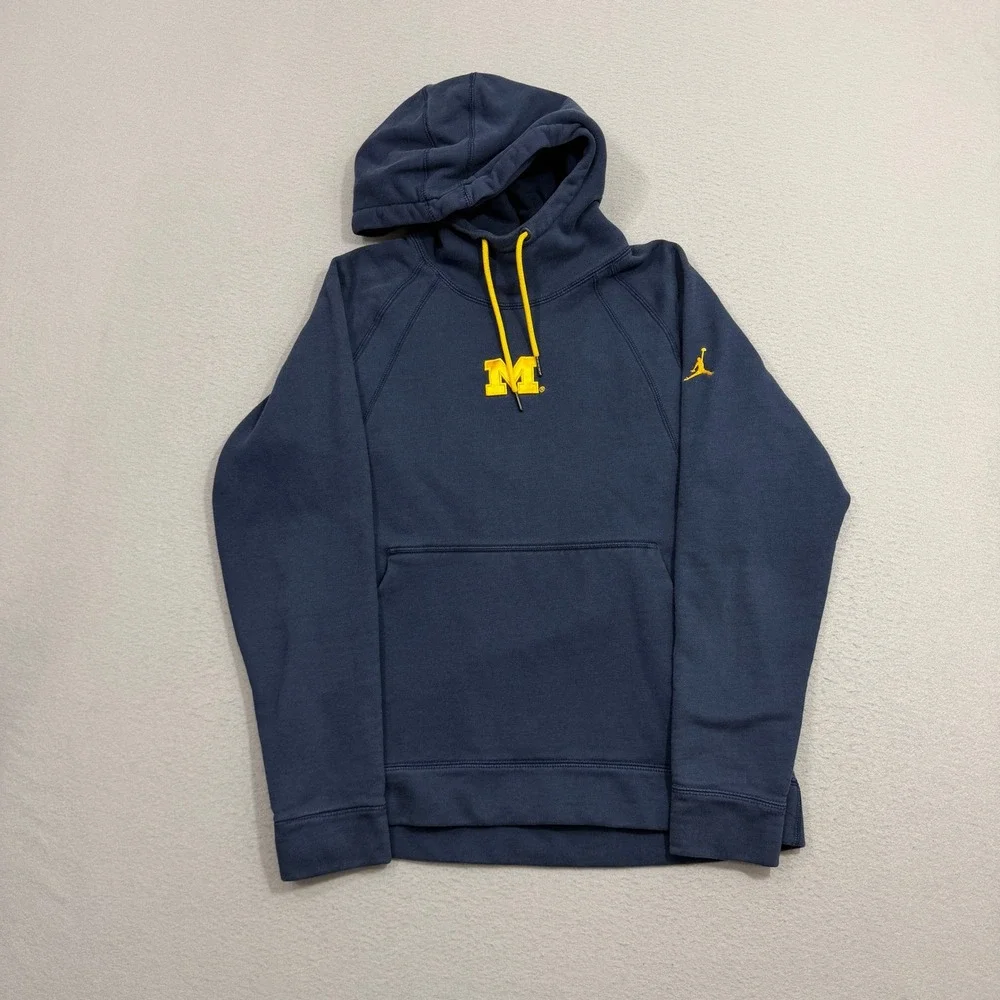 Jordan Hoodie Mens Large Blue Michigan Wolverines Jumpman Pullover Raglan Sleeve